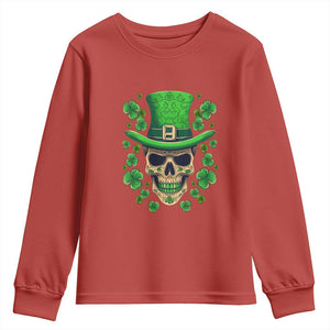 St Patrick's Day Youth Sweatshirt Irish Sugar Skull Lucky Shamrocks Hat TS09 Red Print Your Wear
