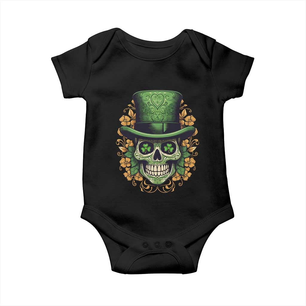 St Patrick's Day Baby Onesie Irish Sugar Skull Lucky Hat Shamrocks TS09 Black Print Your Wear