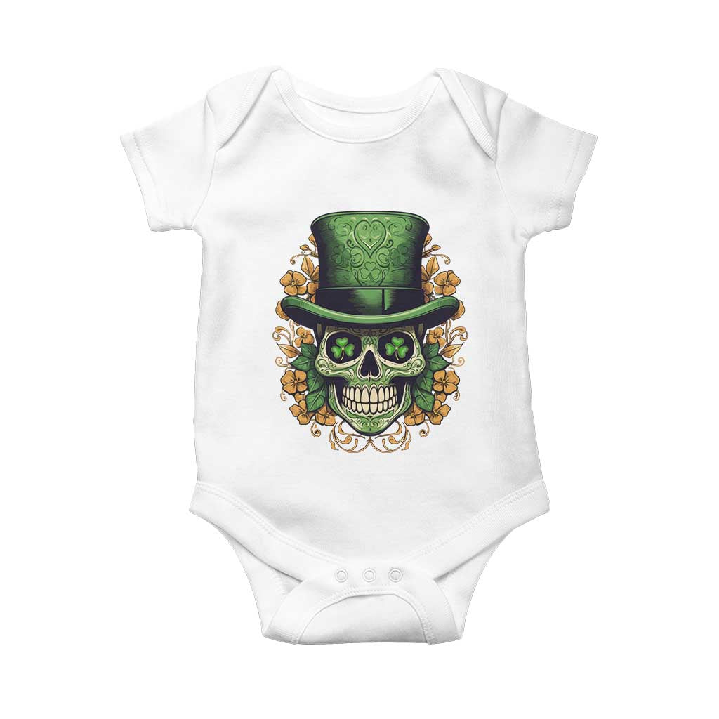St Patrick's Day Baby Onesie Irish Sugar Skull Lucky Hat Shamrocks TS09 White Print Your Wear