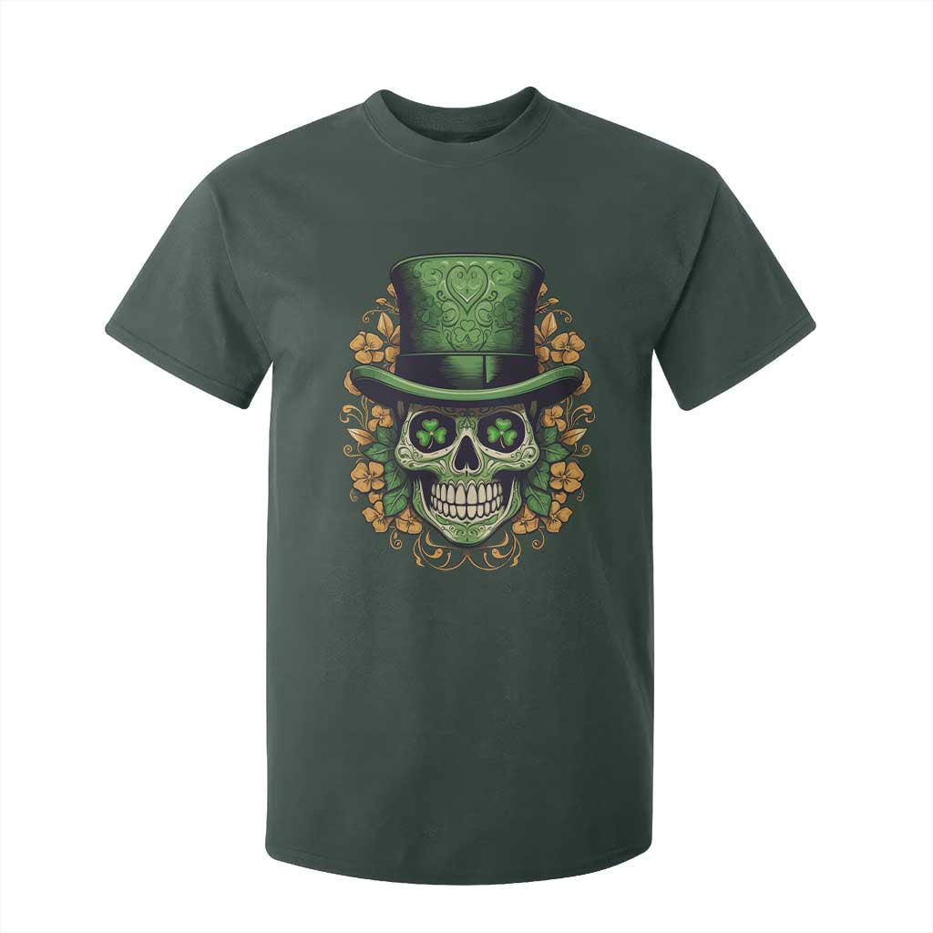 St Patrick's Day T Shirt For Kid Irish Sugar Skull Lucky Hat Shamrocks TS09 Dark Forest Green Print Your Wear