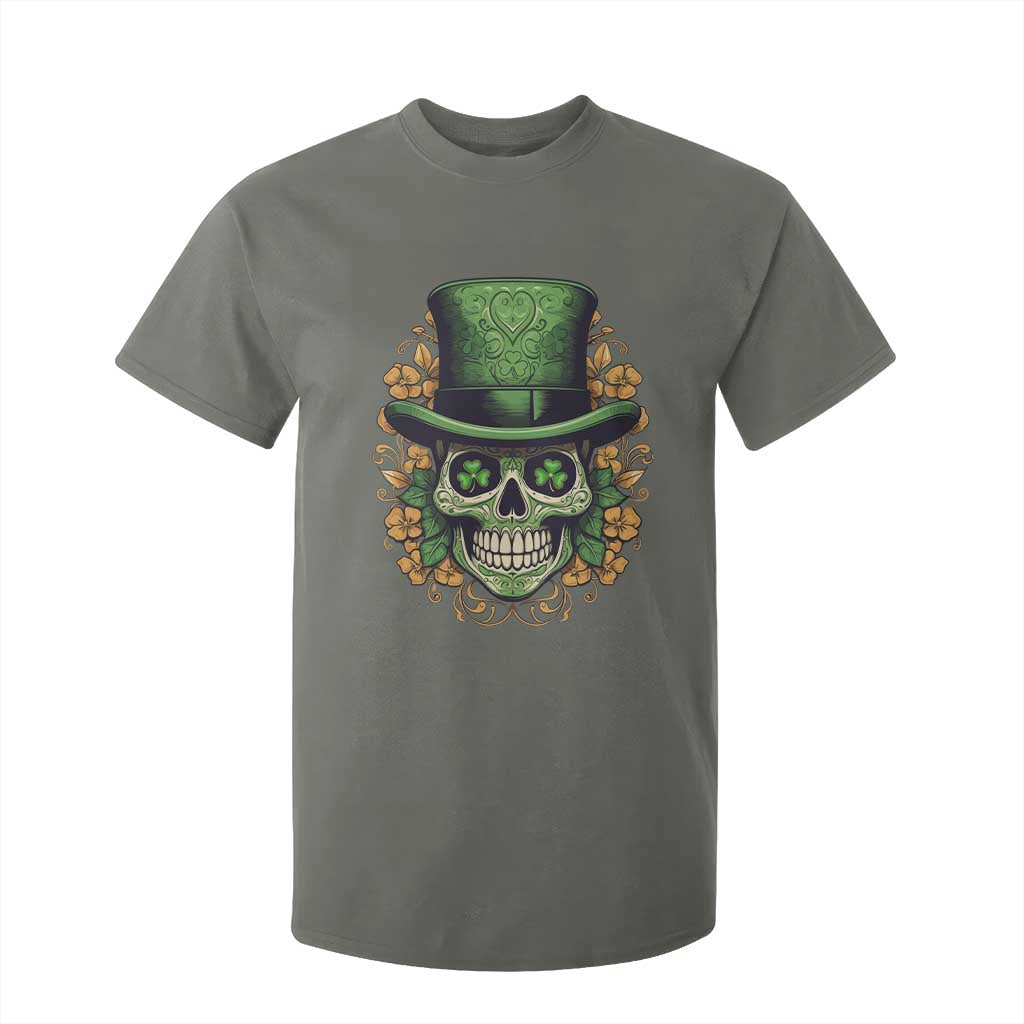St Patrick's Day T Shirt For Kid Irish Sugar Skull Lucky Hat Shamrocks TS09 Military Green Print Your Wear
