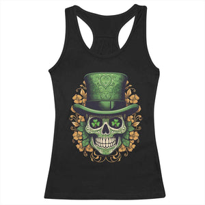 St Patrick's Day Racerback Tank Top Irish Sugar Skull Lucky Hat Shamrocks TS09 Black Print Your Wear