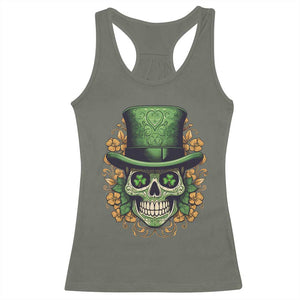 St Patrick's Day Racerback Tank Top Irish Sugar Skull Lucky Hat Shamrocks TS09 Military Green Print Your Wear