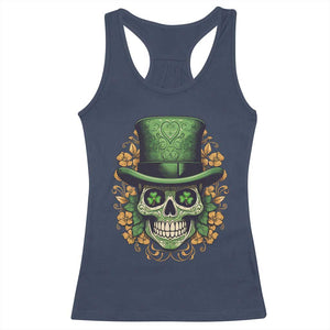 St Patrick's Day Racerback Tank Top Irish Sugar Skull Lucky Hat Shamrocks TS09 Navy Print Your Wear