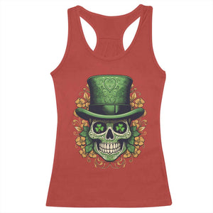 St Patrick's Day Racerback Tank Top Irish Sugar Skull Lucky Hat Shamrocks TS09 Red Print Your Wear