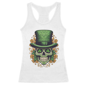 St Patrick's Day Racerback Tank Top Irish Sugar Skull Lucky Hat Shamrocks TS09 White Print Your Wear