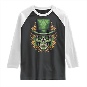 St Patrick's Day Raglan Shirt Irish Sugar Skull Lucky Hat Shamrocks TS09 Black White Print Your Wear