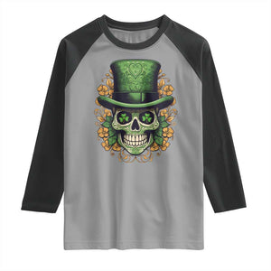 St Patrick's Day Raglan Shirt Irish Sugar Skull Lucky Hat Shamrocks TS09 Sport Gray Black Print Your Wear