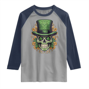 St Patrick's Day Raglan Shirt Irish Sugar Skull Lucky Hat Shamrocks TS09 Sport Gray Navy Print Your Wear