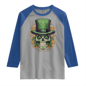 St Patrick's Day Raglan Shirt Irish Sugar Skull Lucky Hat Shamrocks TS09 Sport Gray Royal Print Your Wear