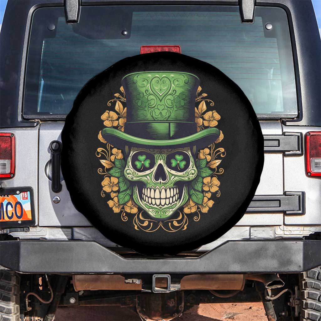 St Patrick's Day Spare Tire Cover Irish Sugar Skull Lucky Hat Shamrocks TS09 No hole Black Print Your Wear