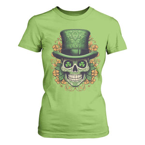 St Patrick's Day T Shirt For Women Irish Sugar Skull Lucky Hat Shamrocks TS09 Lime Print Your Wear