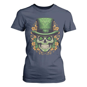 St Patrick's Day T Shirt For Women Irish Sugar Skull Lucky Hat Shamrocks TS09 Navy Print Your Wear