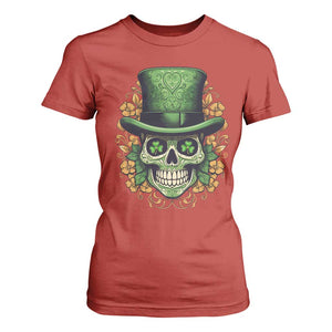 St Patrick's Day T Shirt For Women Irish Sugar Skull Lucky Hat Shamrocks TS09 Red Print Your Wear