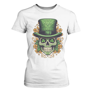 St Patrick's Day T Shirt For Women Irish Sugar Skull Lucky Hat Shamrocks TS09 White Print Your Wear
