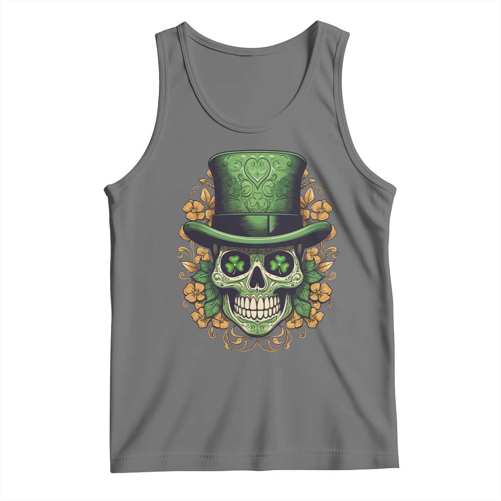 St Patrick's Day Tank Top Irish Sugar Skull Lucky Hat Shamrocks TS09 Black Heather Print Your Wear