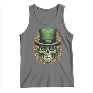 St Patrick's Day Tank Top Irish Sugar Skull Lucky Hat Shamrocks TS09 Black Heather Print Your Wear