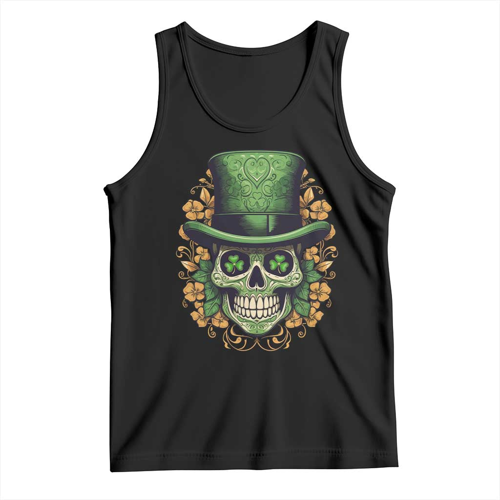 St Patrick's Day Tank Top Irish Sugar Skull Lucky Hat Shamrocks TS09 Black Print Your Wear