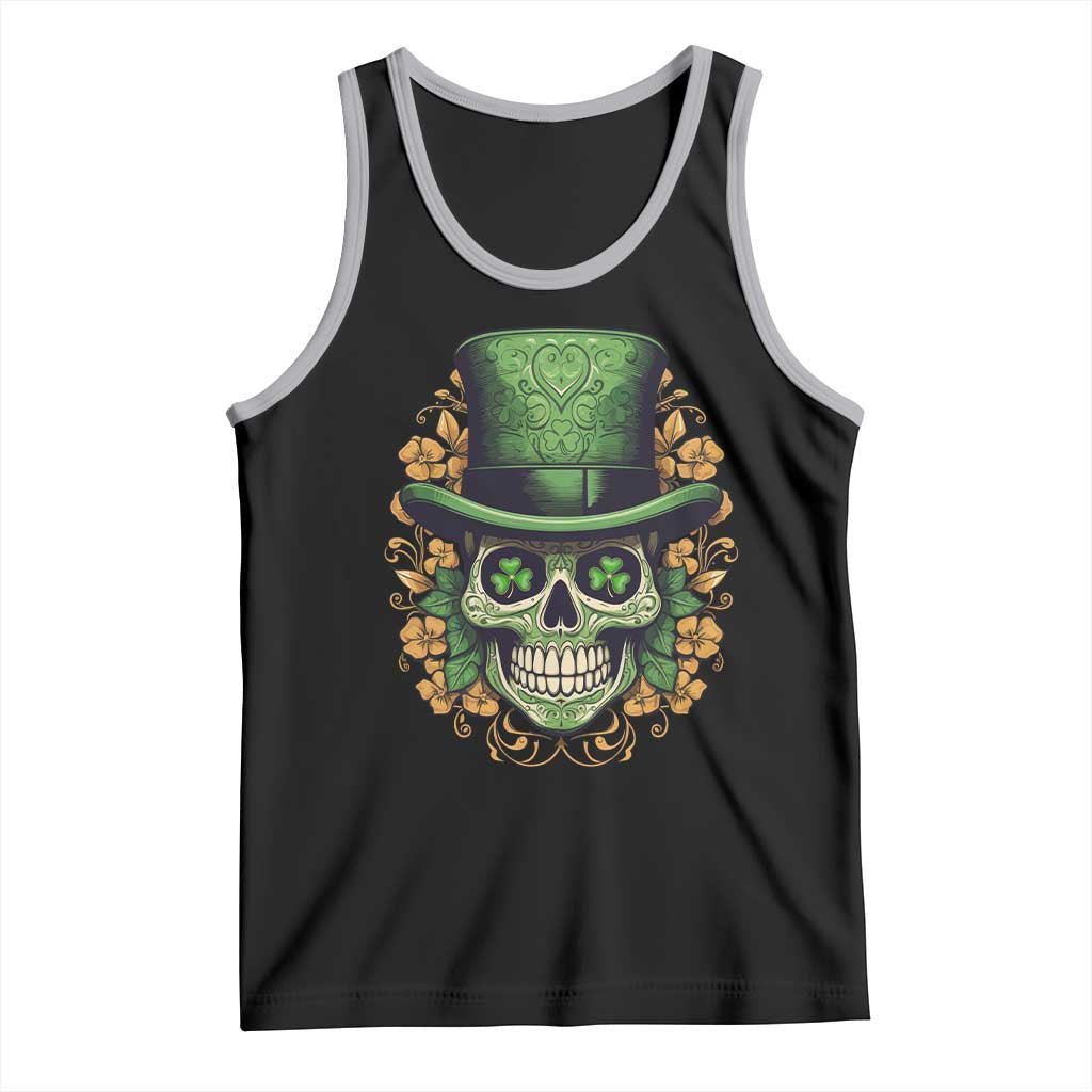 St Patrick's Day Tank Top Irish Sugar Skull Lucky Hat Shamrocks TS09 Black Athletic Heather Print Your Wear