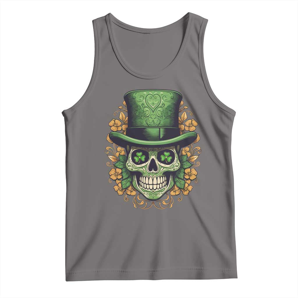 St Patrick's Day Tank Top Irish Sugar Skull Lucky Hat Shamrocks TS09 Deep Heather Print Your Wear