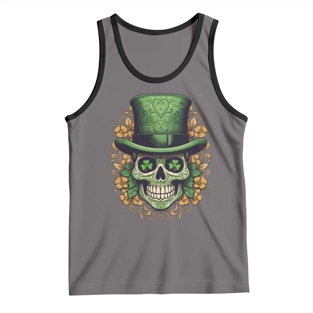 St Patrick's Day Tank Top Irish Sugar Skull Lucky Hat Shamrocks TS09 Deep Heather Black Print Your Wear