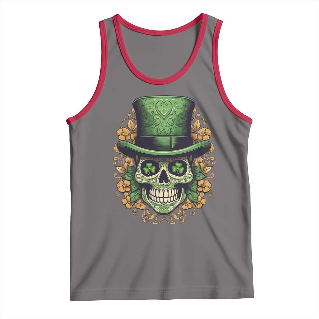 St Patrick's Day Tank Top Irish Sugar Skull Lucky Hat Shamrocks TS09 Deep Heather Red Print Your Wear