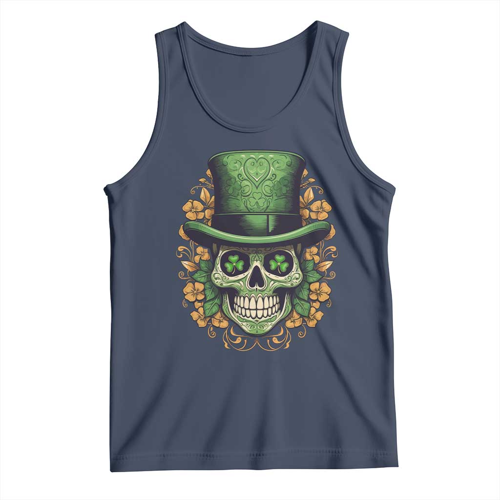 St Patrick's Day Tank Top Irish Sugar Skull Lucky Hat Shamrocks TS09 Navy Print Your Wear