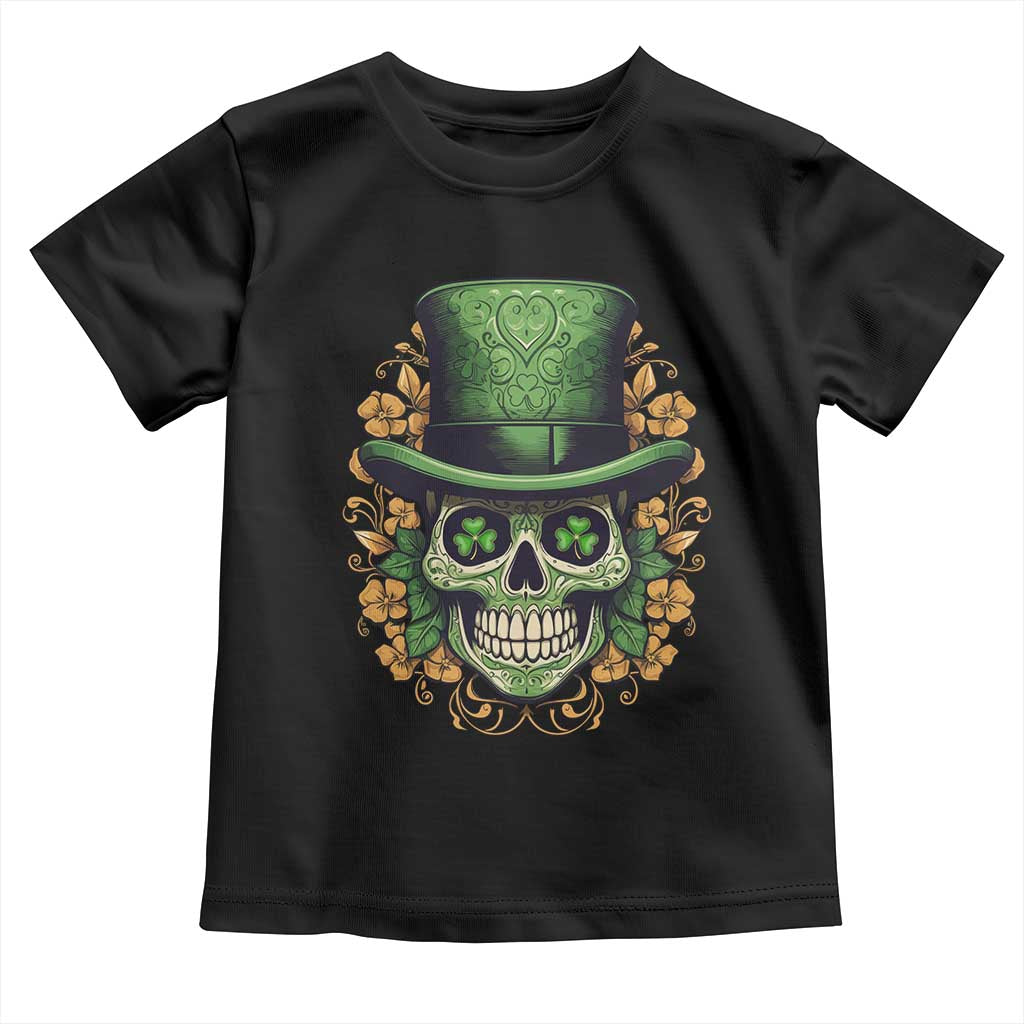 St Patrick's Day Toddler T Shirt Irish Sugar Skull Lucky Hat Shamrocks TS09 Black Print Your Wear