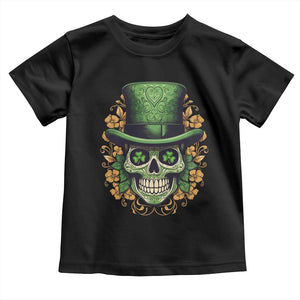 St Patrick's Day Toddler T Shirt Irish Sugar Skull Lucky Hat Shamrocks TS09 Black Print Your Wear