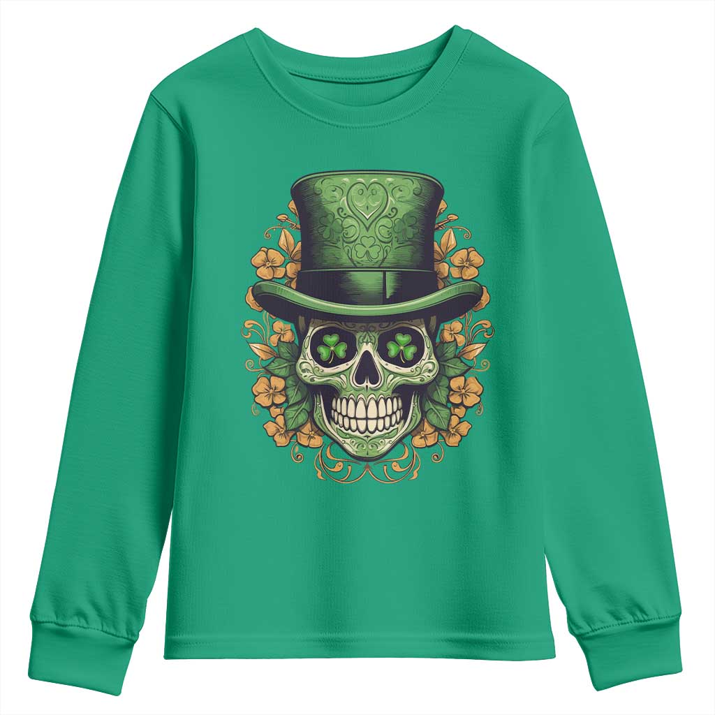 St Patrick's Day Youth Sweatshirt Irish Sugar Skull Lucky Hat Shamrocks TS09 Irish Green Print Your Wear