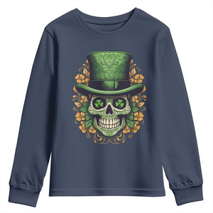 St Patrick's Day Youth Sweatshirt Irish Sugar Skull Lucky Hat Shamrocks TS09 Navy Print Your Wear