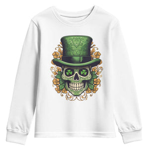 St Patrick's Day Youth Sweatshirt Irish Sugar Skull Lucky Hat Shamrocks TS09 White Print Your Wear