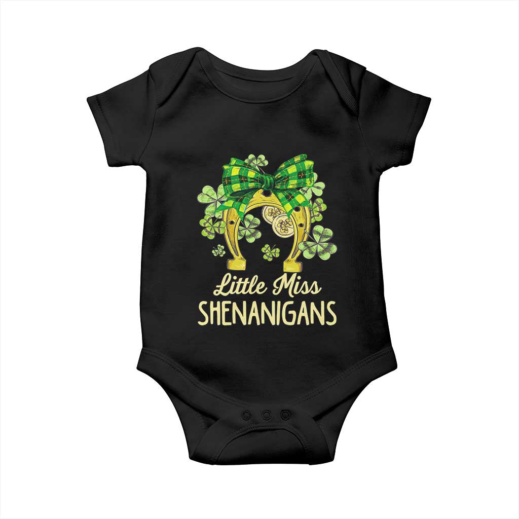 St Patrick's Day Baby Onesie Little Miss Shenanigans Coquette Shamrocks TS09 Black Print Your Wear