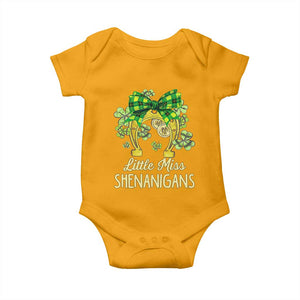St Patrick's Day Baby Onesie Little Miss Shenanigans Coquette Shamrocks TS09 Gold Print Your Wear