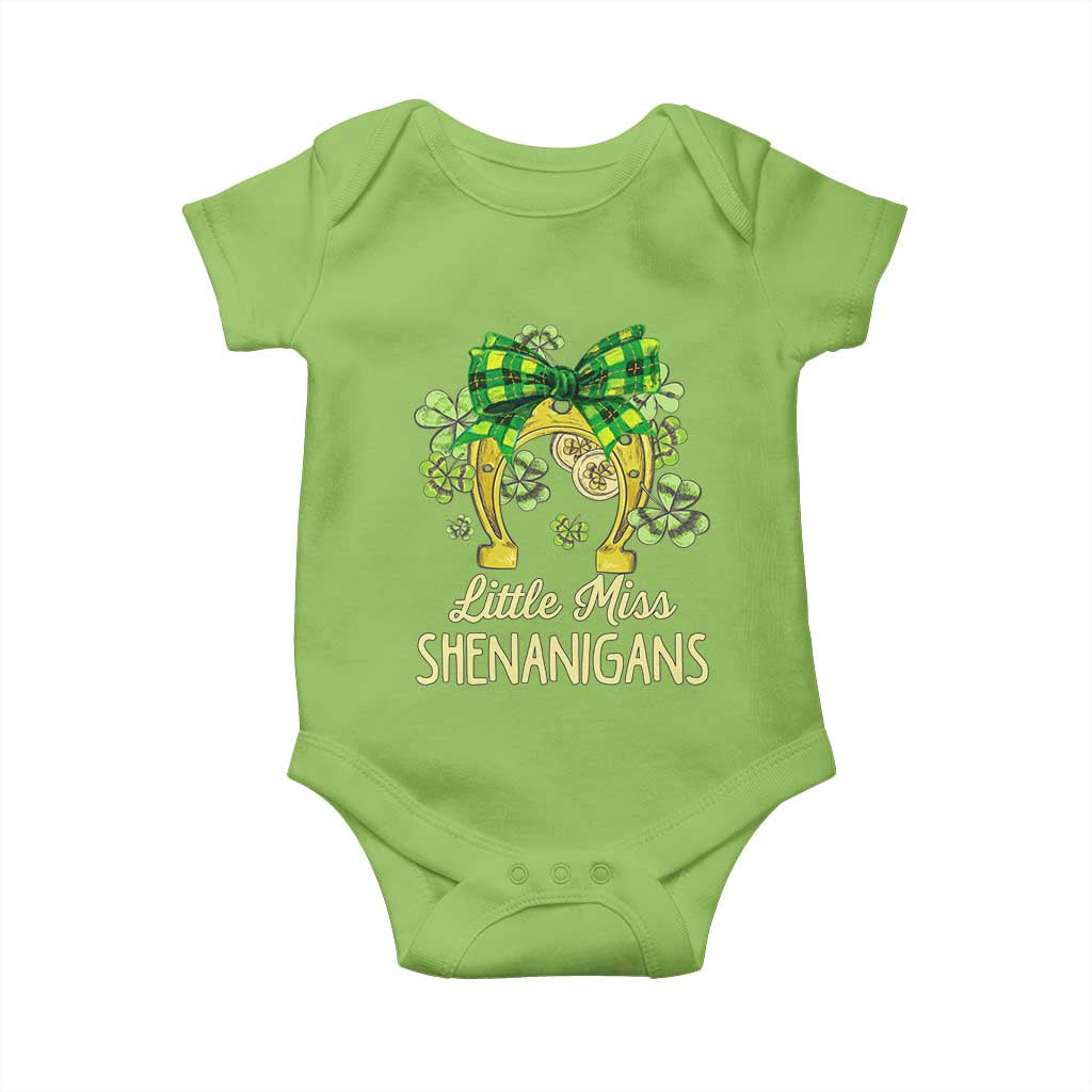 St Patrick's Day Baby Onesie Little Miss Shenanigans Coquette Shamrocks TS09 Lime Print Your Wear