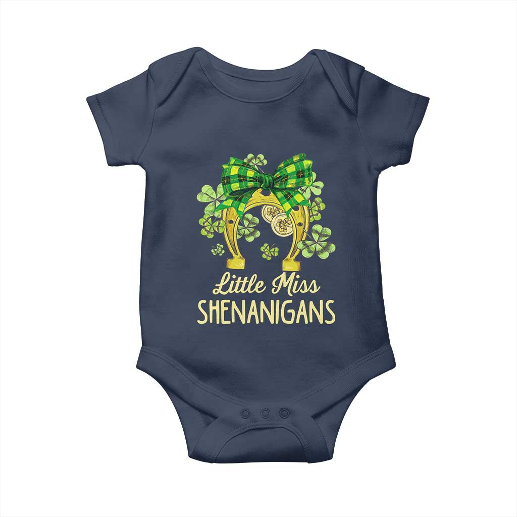 St Patrick's Day Baby Onesie Little Miss Shenanigans Coquette Shamrocks TS09 Navy Print Your Wear