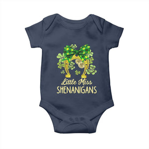 St Patrick's Day Baby Onesie Little Miss Shenanigans Coquette Shamrocks TS09 Navy Print Your Wear