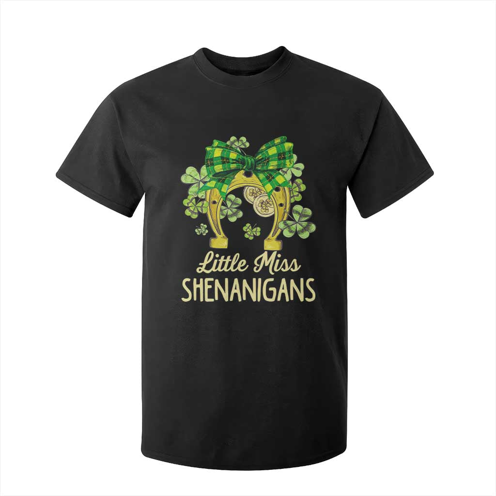 St Patrick's Day T Shirt For Kid Little Miss Shenanigans Coquette Shamrocks TS09 Black Print Your Wear