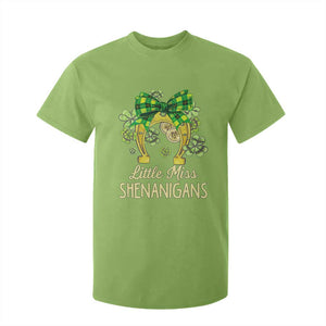 St Patrick's Day T Shirt For Kid Little Miss Shenanigans Coquette Shamrocks TS09 Lime Print Your Wear