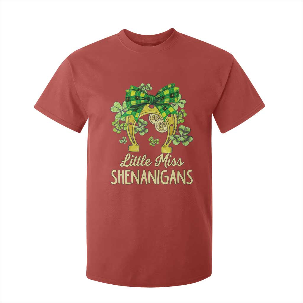 St Patrick's Day T Shirt For Kid Little Miss Shenanigans Coquette Shamrocks TS09 Red Print Your Wear