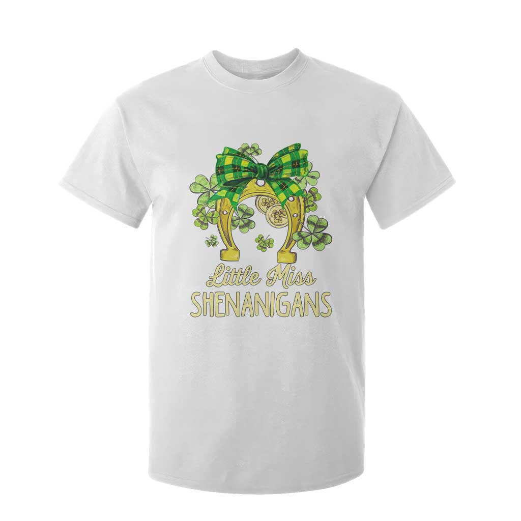 St Patrick's Day T Shirt For Kid Little Miss Shenanigans Coquette Shamrocks TS09 White Print Your Wear