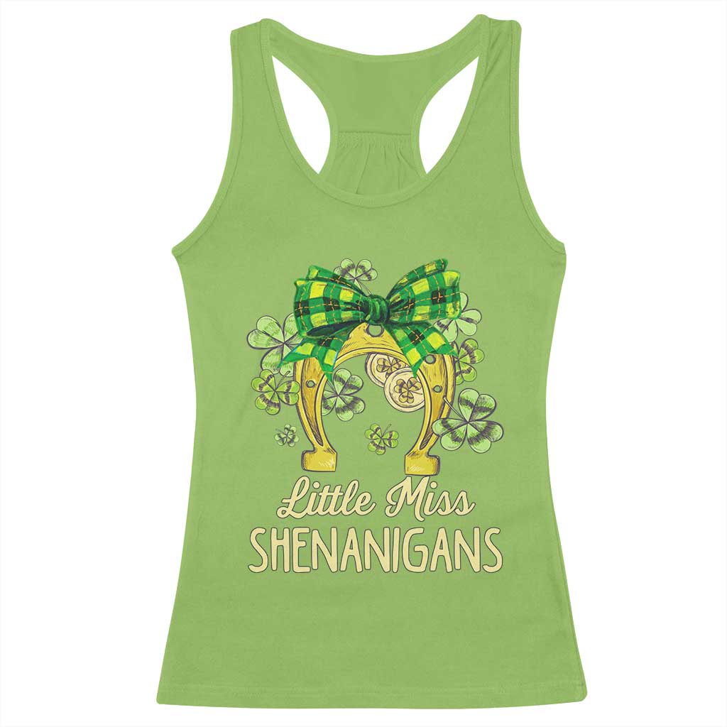 St Patrick's Day Racerback Tank Top Little Miss Shenanigans Coquette Shamrocks TS09 Lime Print Your Wear