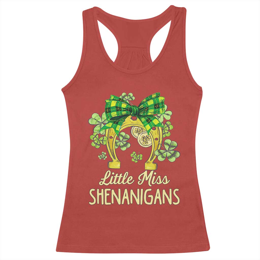 St Patrick's Day Racerback Tank Top Little Miss Shenanigans Coquette Shamrocks TS09 Red Print Your Wear