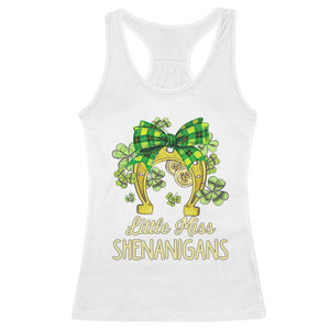 St Patrick's Day Racerback Tank Top Little Miss Shenanigans Coquette Shamrocks TS09 White Print Your Wear