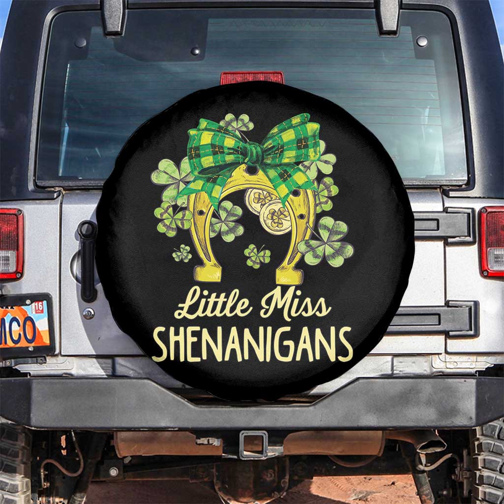 St Patrick's Day Spare Tire Cover Little Miss Shenanigans Coquette Shamrocks TS09 No hole Black Print Your Wear