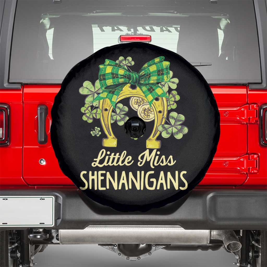 St Patrick's Day Spare Tire Cover Little Miss Shenanigans Coquette Shamrocks TS09 Black Print Your Wear