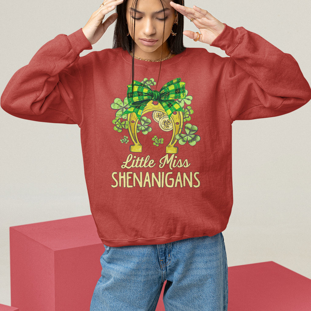 St. Patrick's Day Sweatshirt Little Miss Shenanigans Coquette Shamrocks TS09 Red Printyourwear