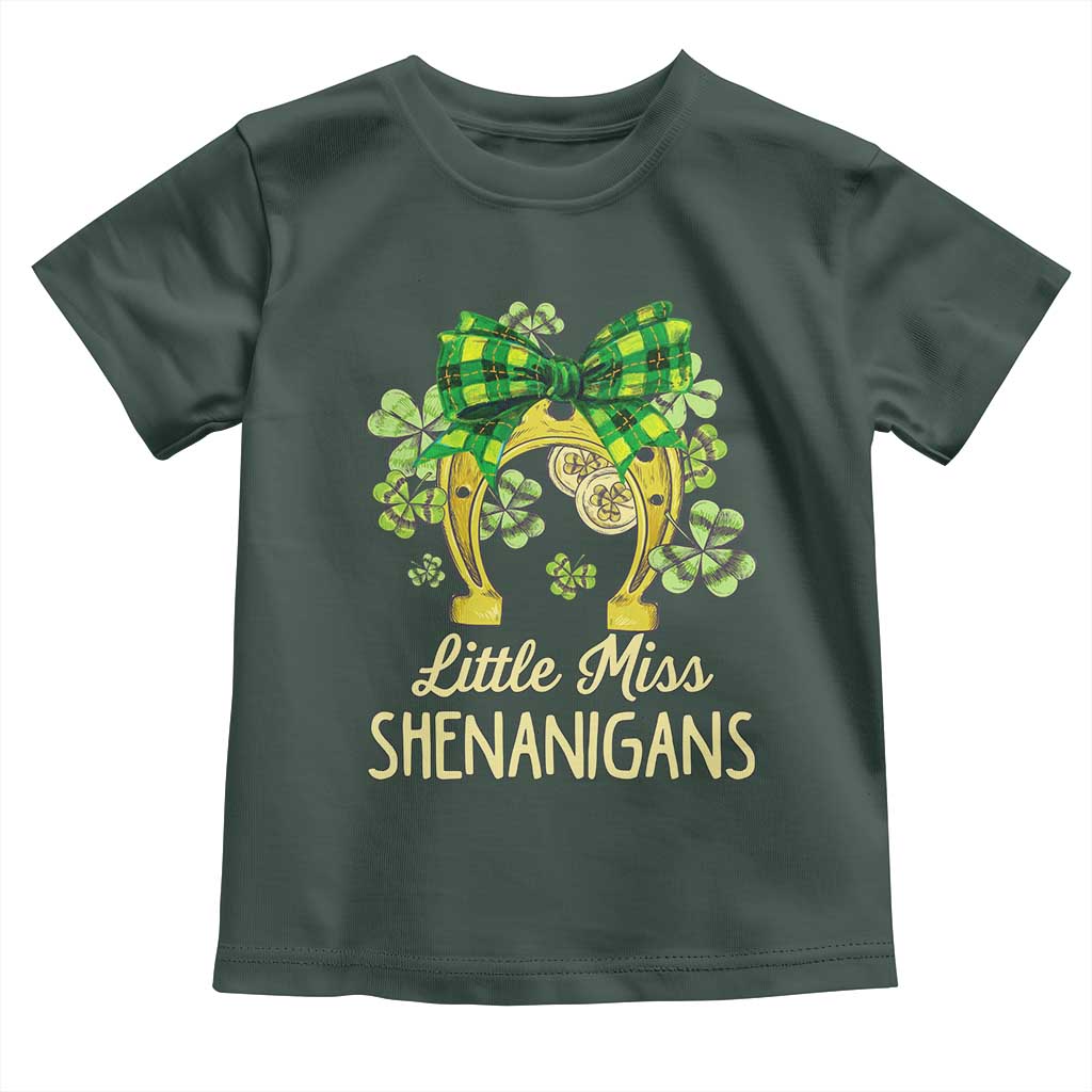 St Patrick's Day Toddler T Shirt Little Miss Shenanigans Coquette Shamrocks TS09 Dark Forest Green Print Your Wear