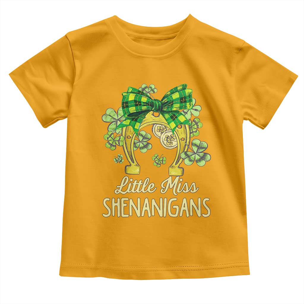 St Patrick's Day Toddler T Shirt Little Miss Shenanigans Coquette Shamrocks TS09 Gold Print Your Wear