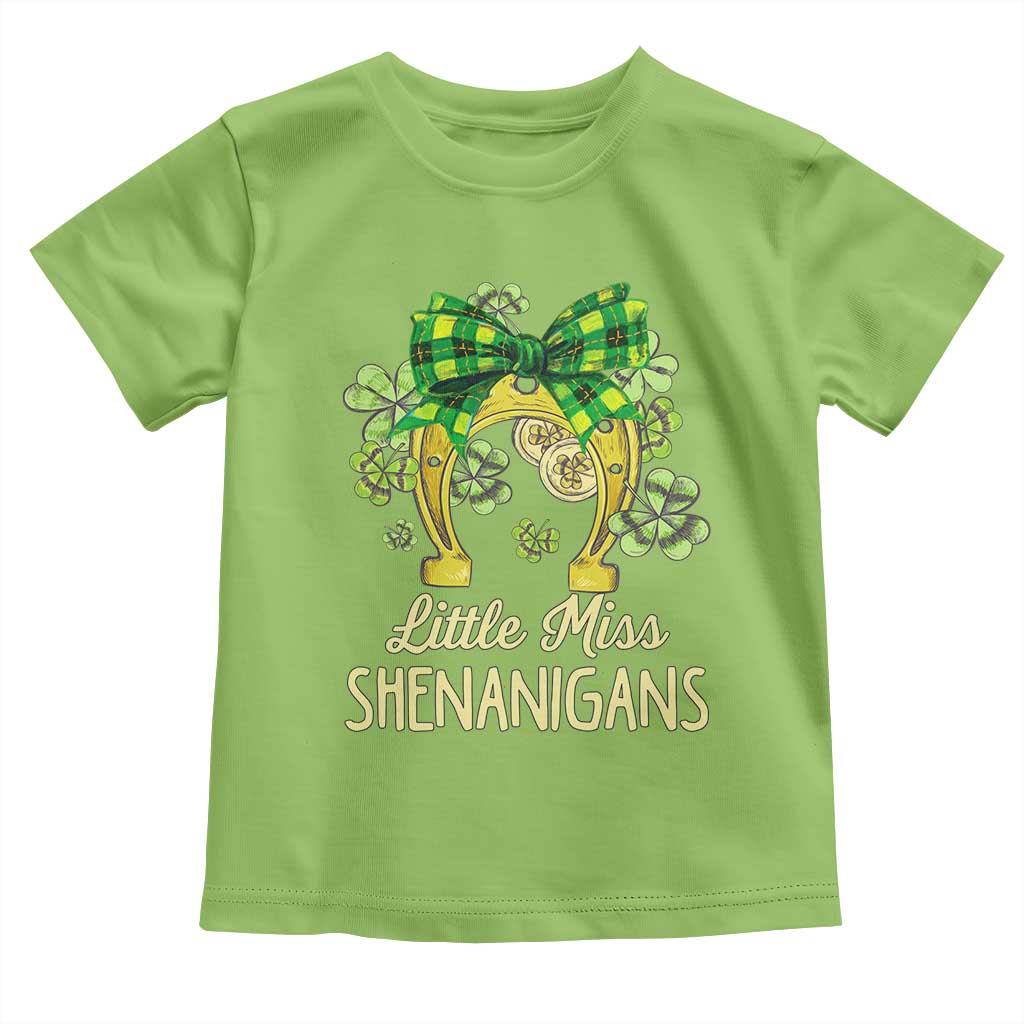 St Patrick's Day Toddler T Shirt Little Miss Shenanigans Coquette Shamrocks TS09 Lime Print Your Wear
